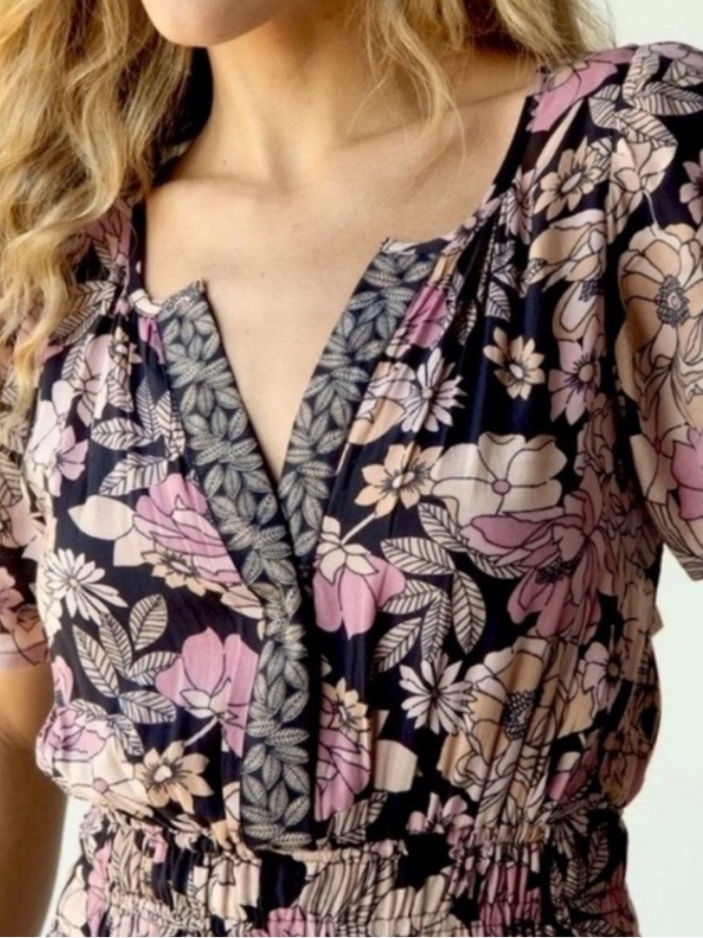 Natural Life Bella Floral Maxi Dress Tiered Pink Floral Prairie Boho Cottage S - Picture 5 of 15